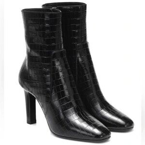 SAINT LAURENT Jane Croc-Embossed Booties - Size 40/10